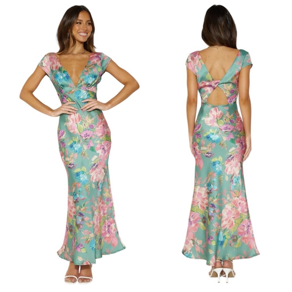 Hello Molly Teal and Pink Floral Backless Dress